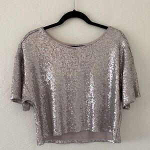 Anthropologie Shimmering Silver Sequin Blouse